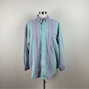 Arrow River Brand Pastel Blue Green Stripe Collared Vintage Button Down Shirt